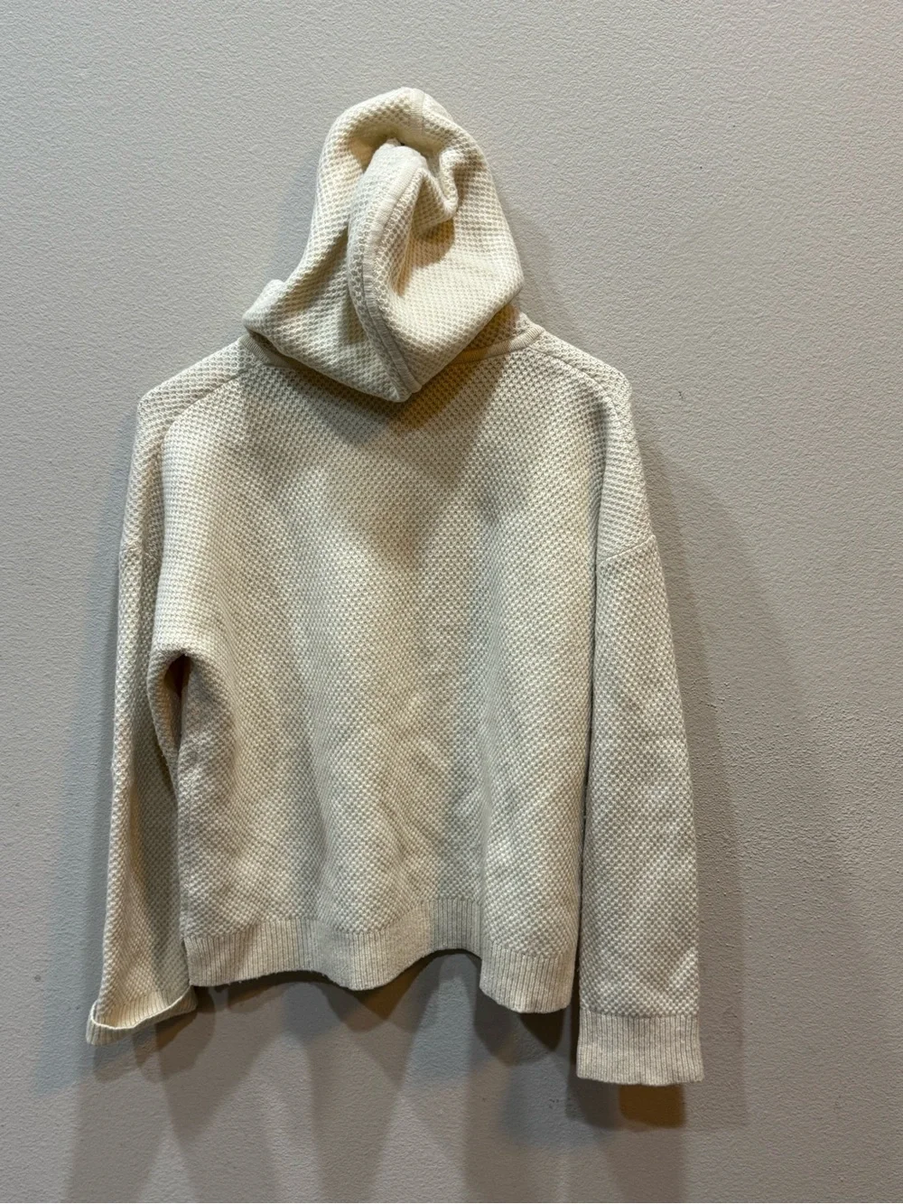 Madewell Jameson 100% Merino Wool Lace Up Waffle Knit Sweater Hoodie Cream - Picture 8 of 9